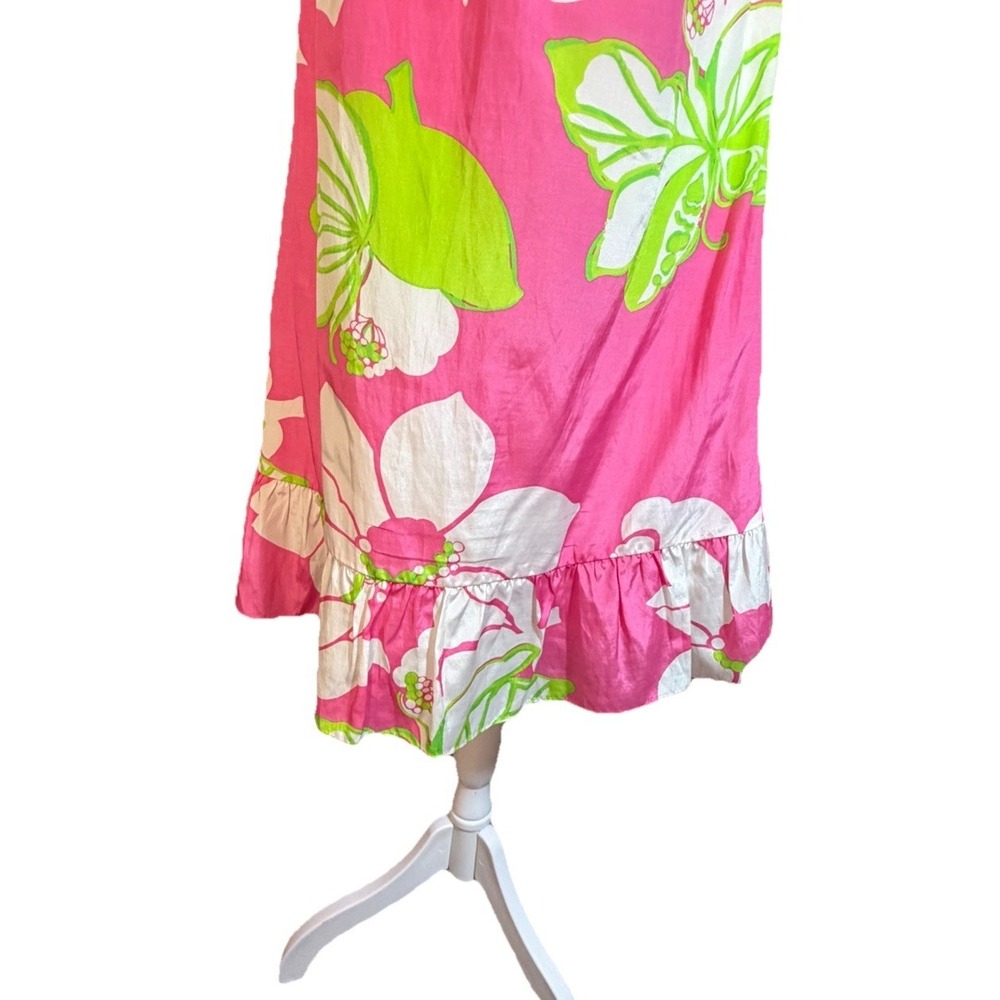 Lilly Pulitzer Strapless Dress W Size 8 Pink Floral Silk Cotton Resort Sundress - Picture 3 of 16
